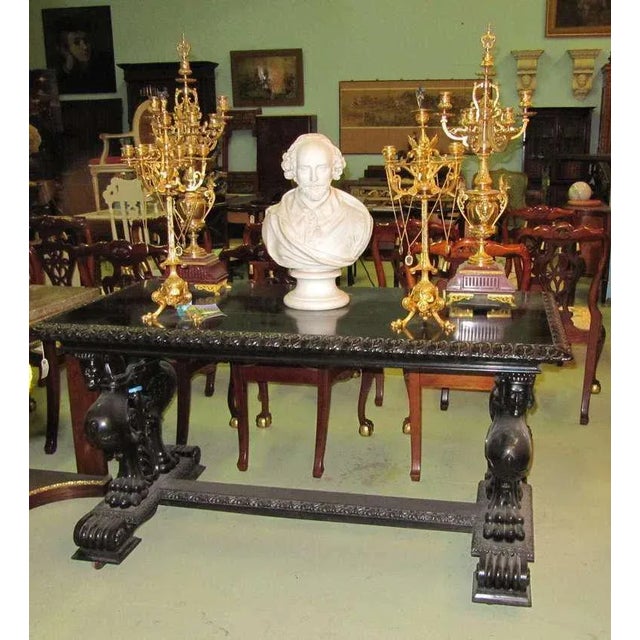 Antique Tycoons 19th Century Renaissance Revival English Ebony Table-Writing/Console/Library/Center Tycoon’s Provenance For Sale - Image 4 of 10