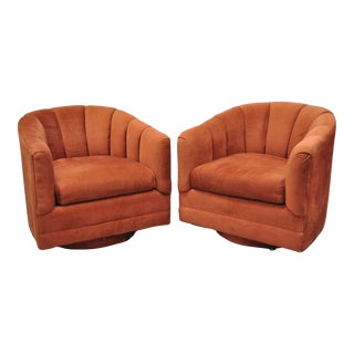 Milo Baughman Style Red Upholstered Alexvale Swivel Club Lounge Chair - a Pair For Sale