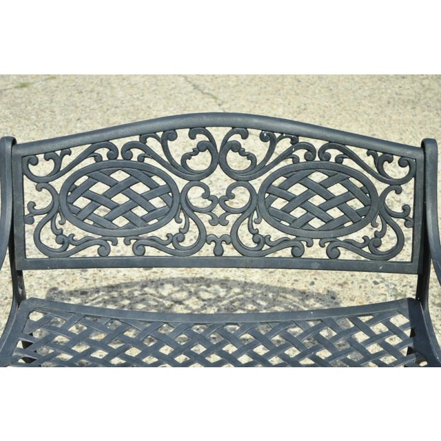 Mediterranean Late 20th Century Tuscan Mediterranean Style Black Cast Aluminum Garden Bench For Sale - Image 3 of 10