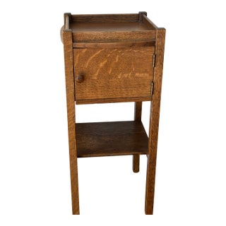 Early 20th Century Mission Craftsman Oak Nightstand With Door and Shelf For Sale