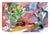 Abstracted still life of a vase of red flowers and fruit blending into an abstract expressionist watercolor composition by...
