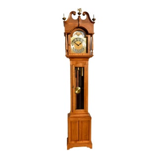 Vintage Colonial Solid Cherry Weight Driven Grandafthers Clock For Sale