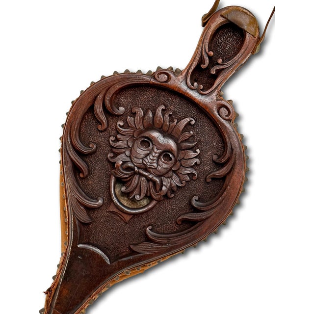 Victorian Fine Antique Hand Carved Walnut Black Forest Fireplace Bellows Northwind For Sale - Image 3 of 18