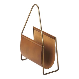 Rupert Leather Magazine Basket, Medium Brown For Sale