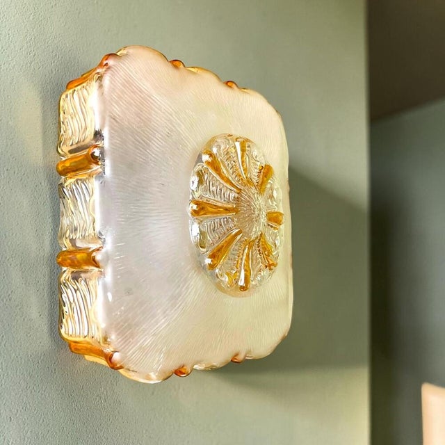 Murano Glass Clear and Amber Square Flush Mount, 1970s For Sale - Image 15 of 15