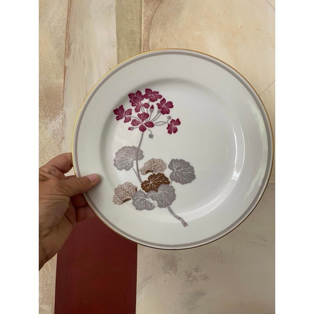 Vintage Noritake Geranium Burgundy and Gray 10” Dinner Plates - Set of Nine (9) For Sale In Chicago - Image 6 of 9