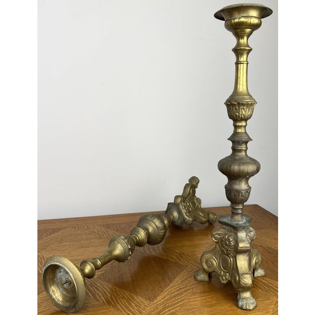 Vintage Brass Ornate Decorative Candleholders, Set of 2 For Sale - Image 15 of 18