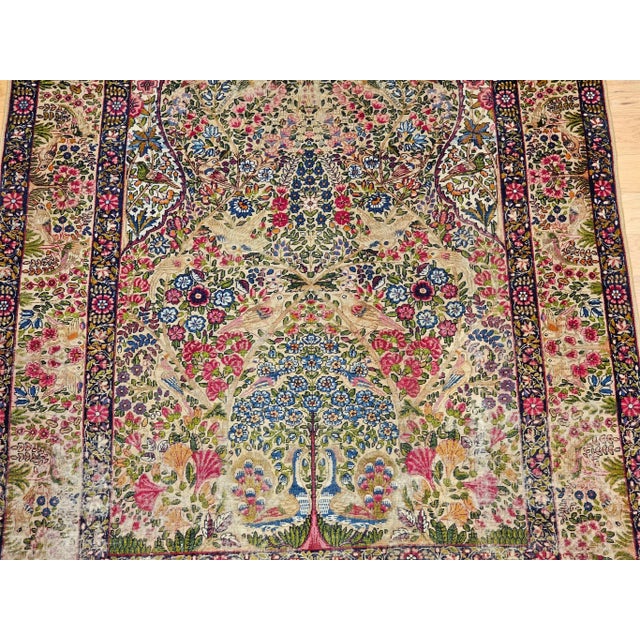 Textile Antique Persian Kerman Lavar, Handwoven Tree of Life Pattern, Ivory & Turquoise, 5’ X 8’ For Sale - Image 7 of 12