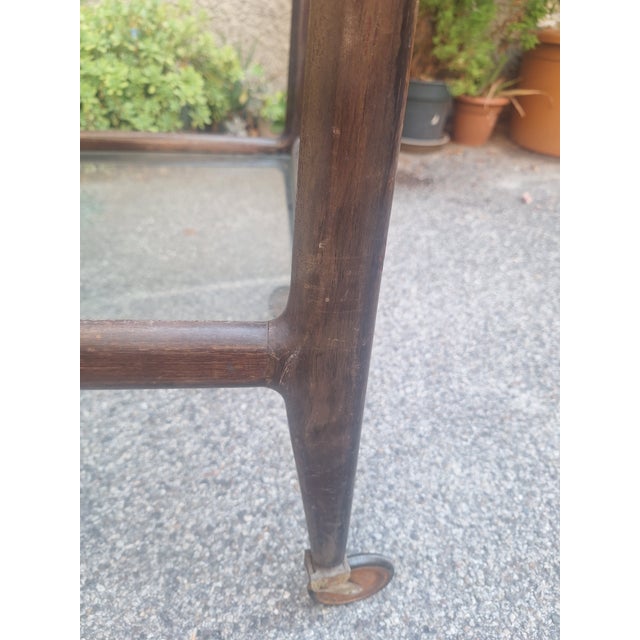 1950s Wooden Trolley with Glass Shelves and Wheels from de Baggis, 1950s For Sale - Image 5 of 7