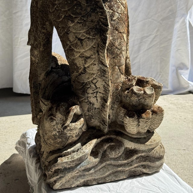 Gray Unknown, Indonesian Shell Goddess Sculpture in Volcanic Limestone, 1980s, Stone For Sale - Image 8 of 11