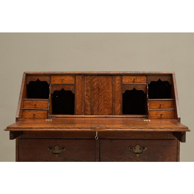 Antique English Fall Front Secretary in Oak For Sale - Image 3 of 14