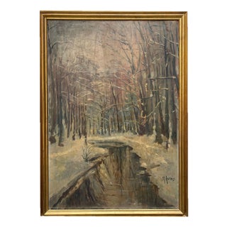 Astolfi, Snowy Park, Oil Painting on Panel, Framed For Sale