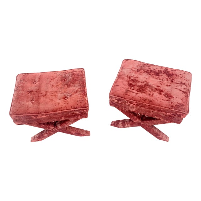 Pair of Red Brick X Base Billy Baldwin Mid Century Modern Window Benches MINT! For Sale