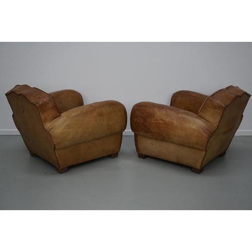 French Cognac Moustache Back Leather Club Chairs, 1940s, Set of 2 For Sale - Image 18 of 18