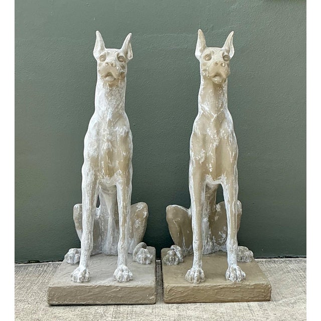 Hollywood Regency Vintage Eco Plaster Great Dane Sculptures - Pair For Sale - Image 3 of 17