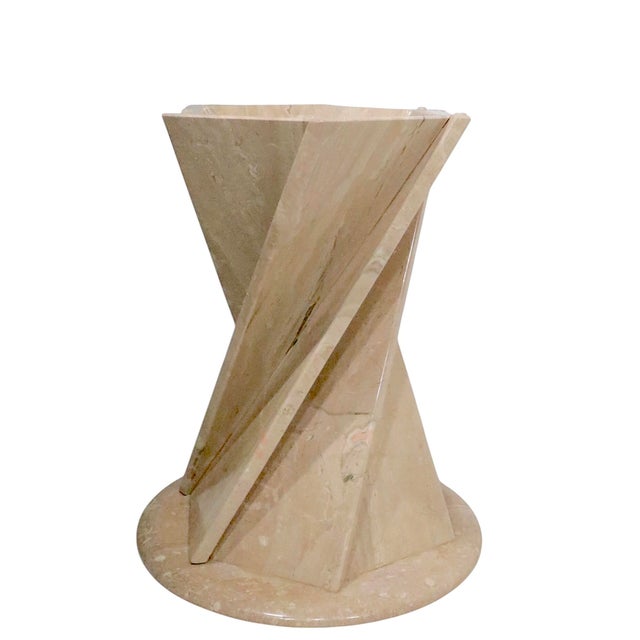 Sand Pair of Modernist Italian Travertine Flower Twist Base End Tables C. 1970/80's For Sale - Image 8 of 12