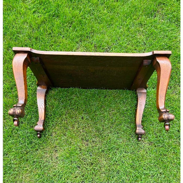 Antique, Tiger Oak, Coffee Table With Cabriole Legs, Eagle’s Talon Feet, and Wooden Casters, 1870’s For Sale In South Bend - Image 6 of 12