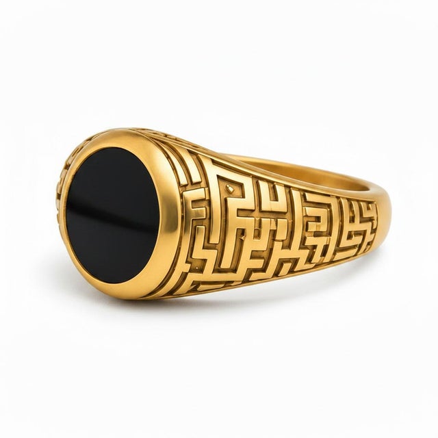 Arabic Calligraphy Black Onyx Signet Ring for Men. Diwani Calligraphy Men’s Ring Silver. Arabic Calligraphy Black Onyx...