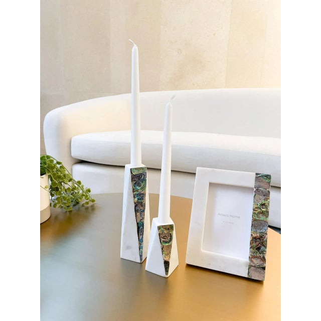 White Marble Rainbow Mother of Pearl Candle Holder - Large For Sale In Miami - Image 6 of 12