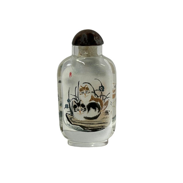 Chinese Inside Oriental Scenery Cats Graphic Glass Art Bottle For Sale In San Francisco - Image 6 of 7