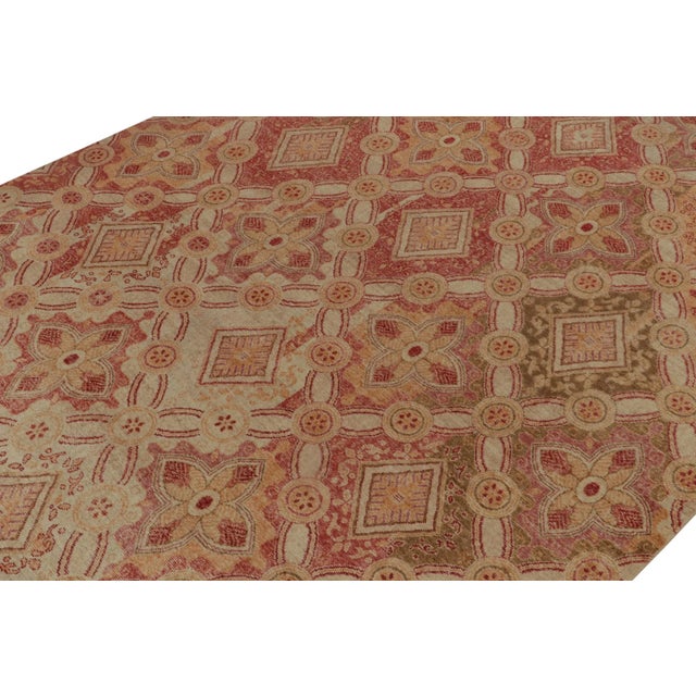 Rug & Kilim Rug & Kilim’s Distressed Style Rug in Red, Gold and Beige-Brown Trellises For Sale - Image 4 of 7