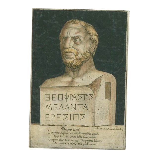 Theophrastus – Ancient Greek Philosopher – Lafreri Engraving, Rome, 1569 For Sale
