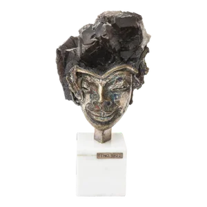 Vintage Aurelio Teno Silvered Bronze, Enamel and Quartz Amethyst and Marble Sculpture