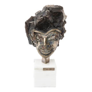 Vintage Aurelio Teno Silvered Bronze, Enamel and Quartz Amethyst and Marble Sculpture Signed For Sale