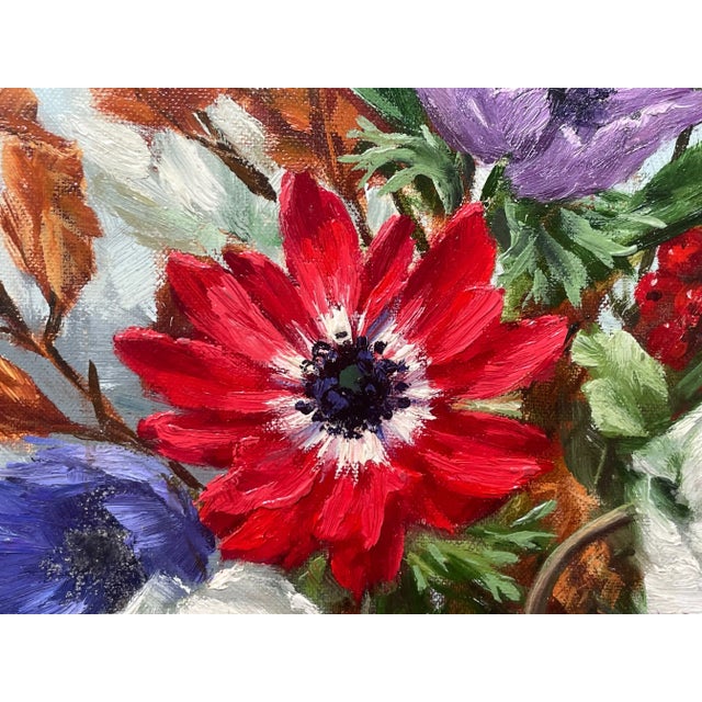 Red British Oil Painting Flowers & Red Berries by Elizabeth Bridge Ri Roi 1912-1996 For Sale - Image 8 of 13