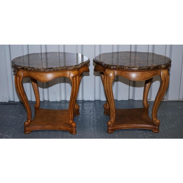 Vintage French Style Side Tables with Faux Marble Tops, Set of 2 For Sale - Image 3 of 16