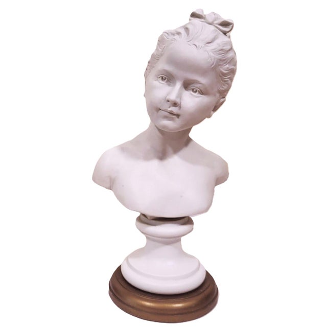 Early 20th Century Pair Antique French Belle Epoque White Bisque Porcelain Boy & Girl Bust as Lamps For Sale - Image 5 of 9