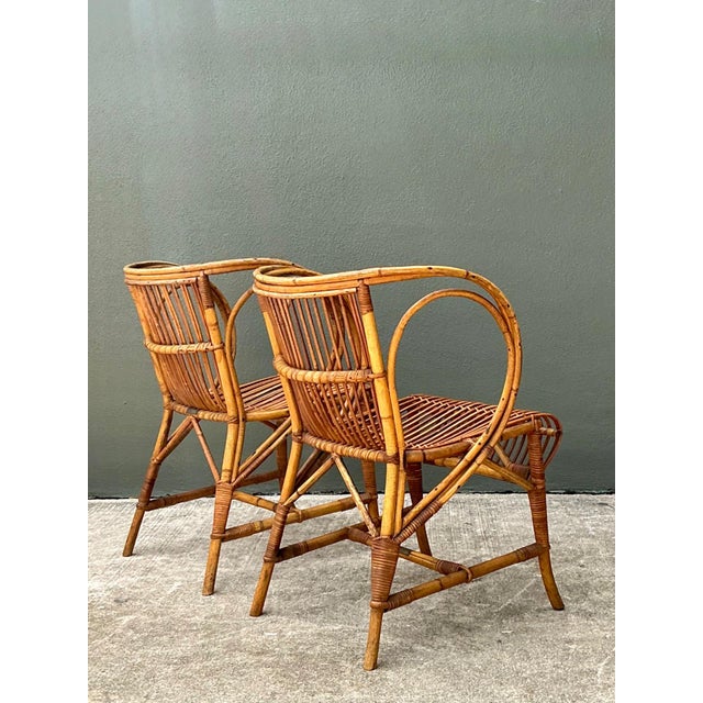 Vintage 1940s Danish Tove Kindt Larsen for Robert Wengler Stick Rattan Lounge Chairs - A Pair For Sale In West Palm - Image 6 of 12