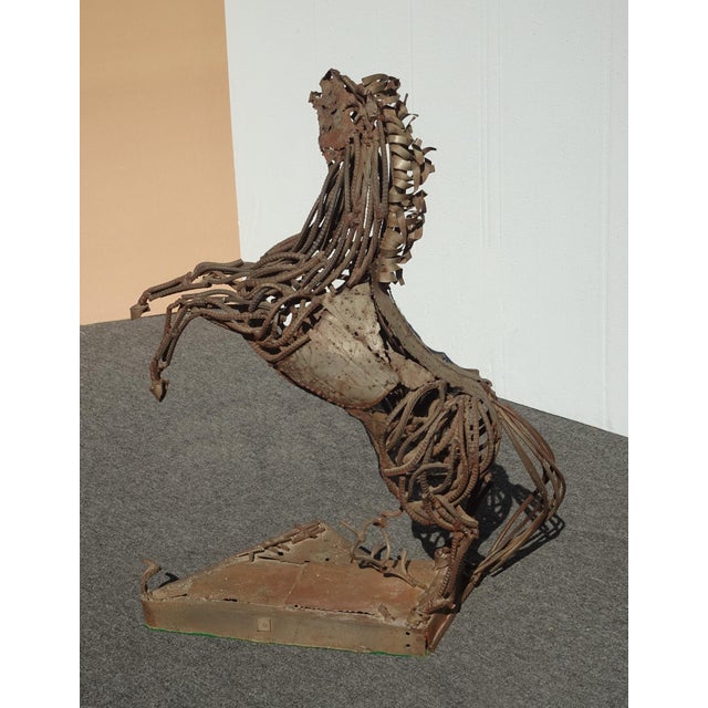 37"Tall Vintage Mid Century Brutalist Welded Metal Horse Sculpture Statue Stand For Sale - Image 4 of 16