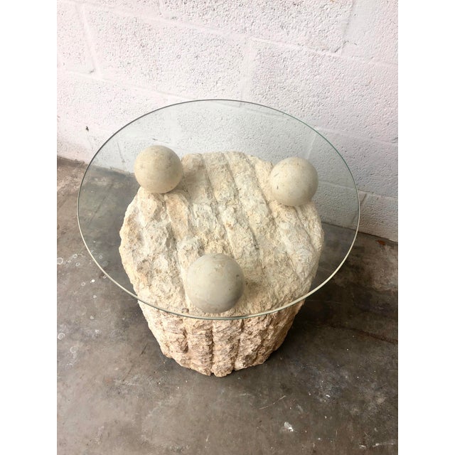 Postmodern Natural Mactan Stone Pedestal Accent Table. Chairish