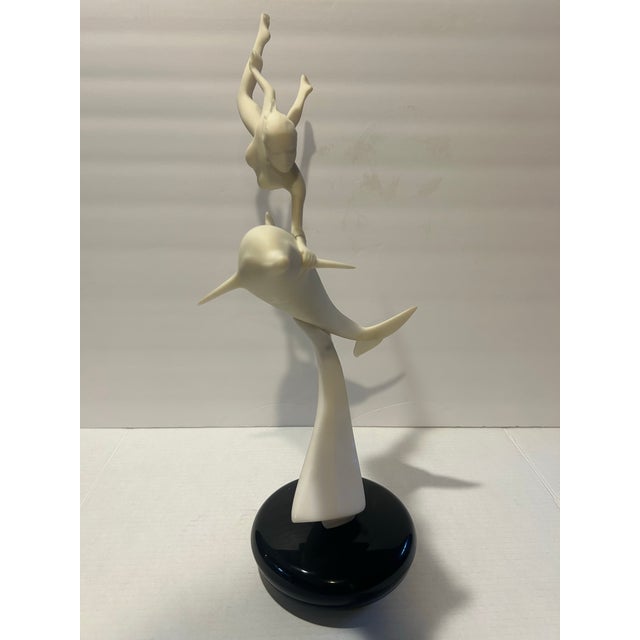 Mid-Century Modern 1984 John Perry Lady & Dolphin Sculpture For Sale - Image 3 of 7