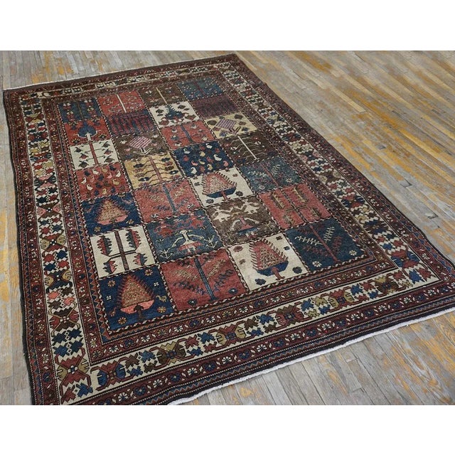 1920s Multicolor Garden Geometric Antique Persian Bakhtiari Carpet 6'9'' X 9'' Knotted Wool Rug For Sale - Image 4 of 9