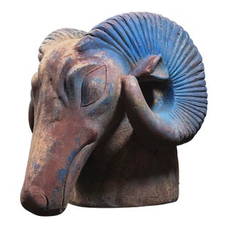 Vintage Monumental Modernist Raku Fired Ceramic Ram’s Head For Sale