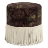 Tambor Ottoman with Fringe in Verdure Merlot For Sale
