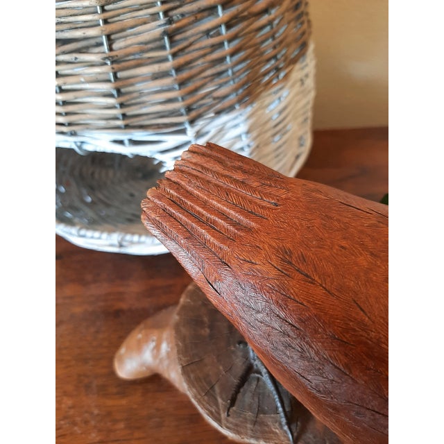 Brown Vintage Folk Art Carved Wood Bird Quail For Sale - Image 8 of 12