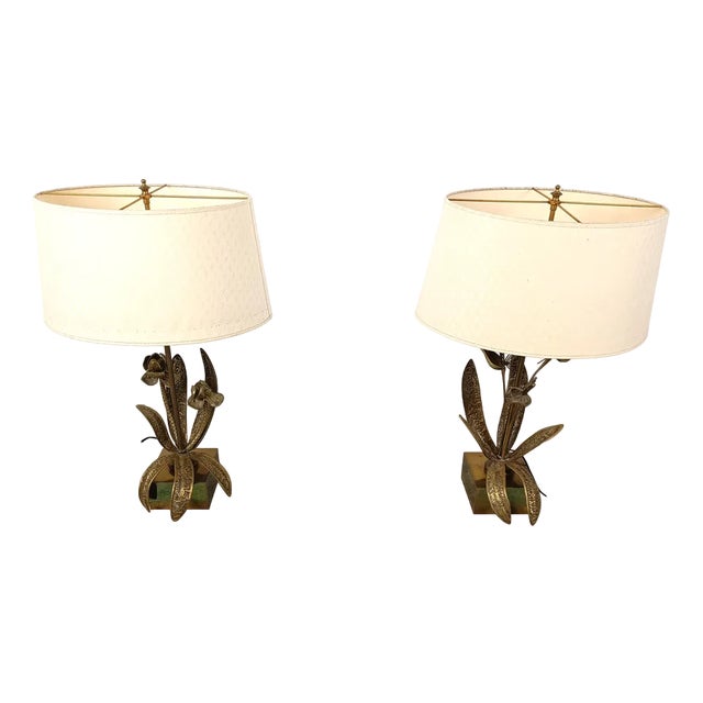 Bronze Flower Table Lamps, 1970s, Set of 2 For Sale