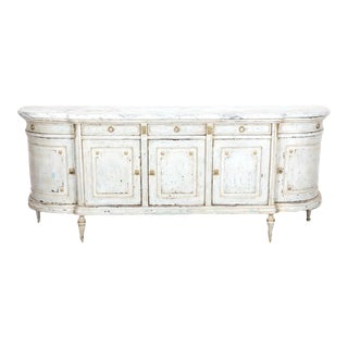 Antique French Painted Louis XVI Style Demilune Enfilade Buffet With Marble Top For Sale