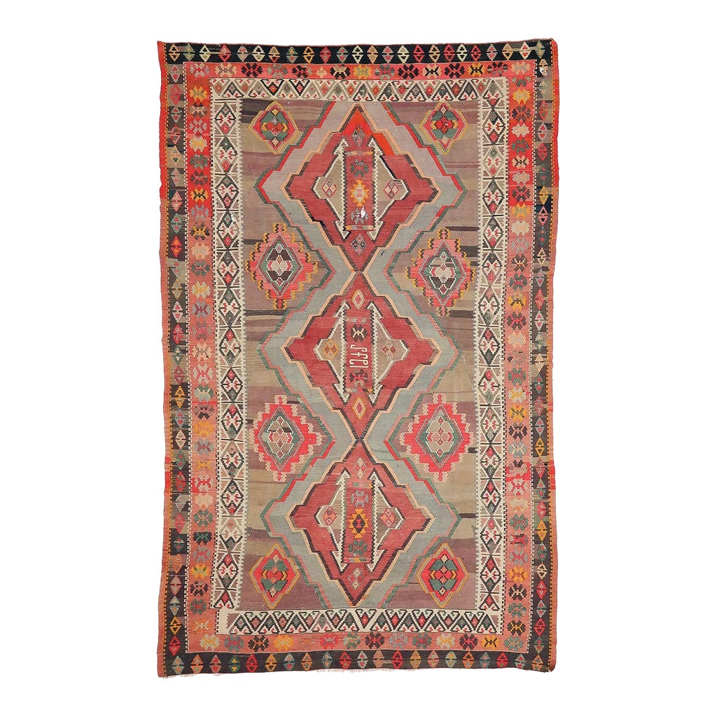 Mid 20th Century Large Vintage Turkish Kilim Rug | Chairish
