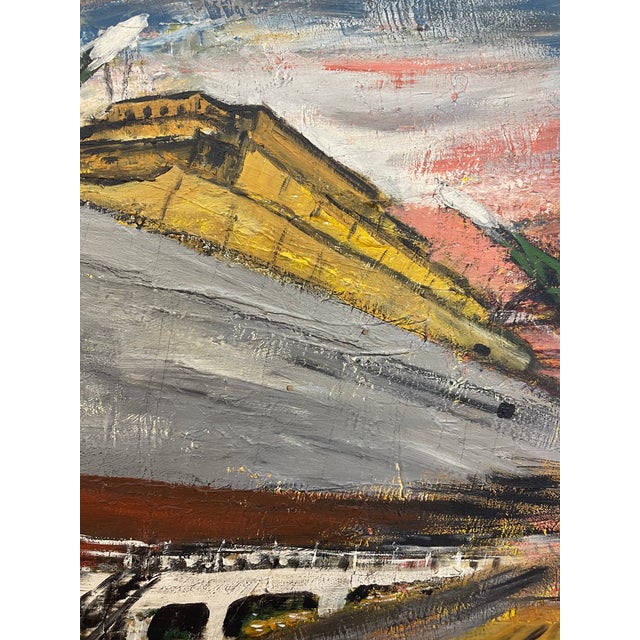 Vintage Mid-Century Industrial Shipyard Painting Signed Framed Harbor Maritime Scene. For Sale - Image 9 of 10
