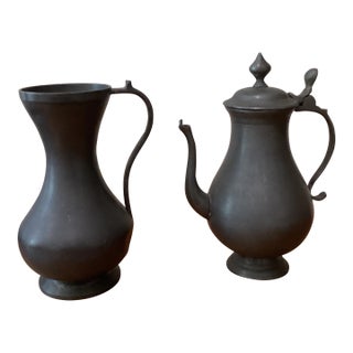 Vintage Foca Oosterbeek Netherlands Pewter Pitcher and Coffee Pot Set- 2 Pieces For Sale