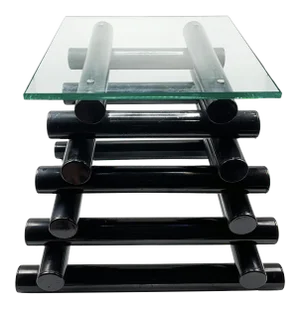 1980’s Post Modern Black Geometric Glass Top Accent Table