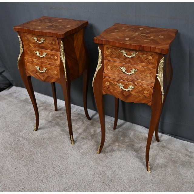 Mid-20th Century Louis XV Marquetry Bedside Tables, Set of 2 For Sale - Image 5 of 18