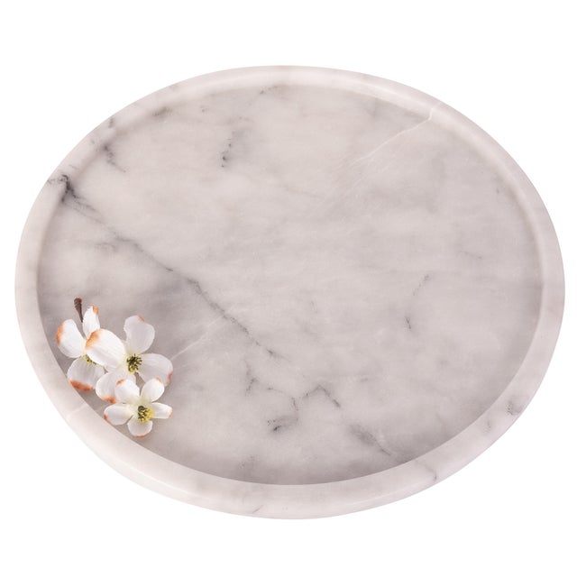 Modern Artifacts Trading Company Decorative Round Marble Tray in White For Sale - Image 3 of 3