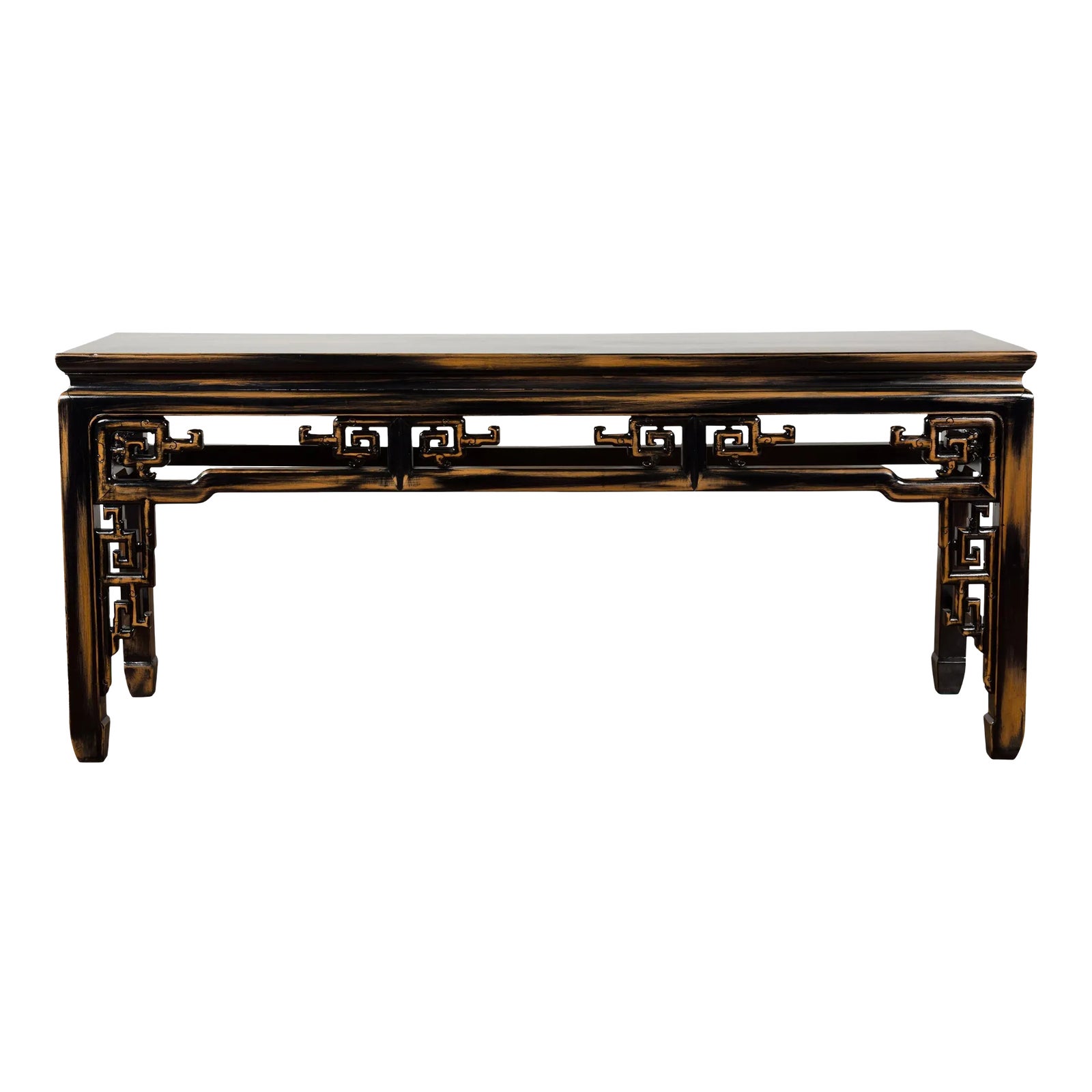 Vintage Chinese Black & Brown Low Console Table | Chairish