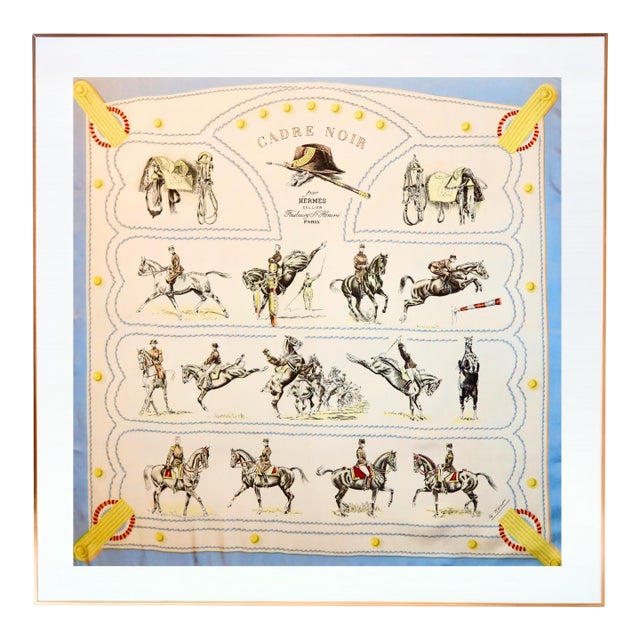 Late 20th Century Framed Hermès Silk Scarf "Cadre Noir" - Orange Gold Frame For Sale