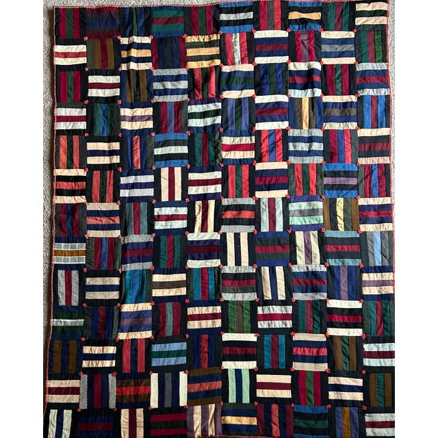 American Antique Patchwork Quilt Rail Fence Pattern 64” X 50” For Sale - Image 3 of 6